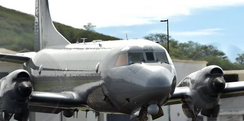 The New Zealand Air Force Orion was on patrol when it spotted two ships, later found to be carrying heroin. Photo / RNZAF